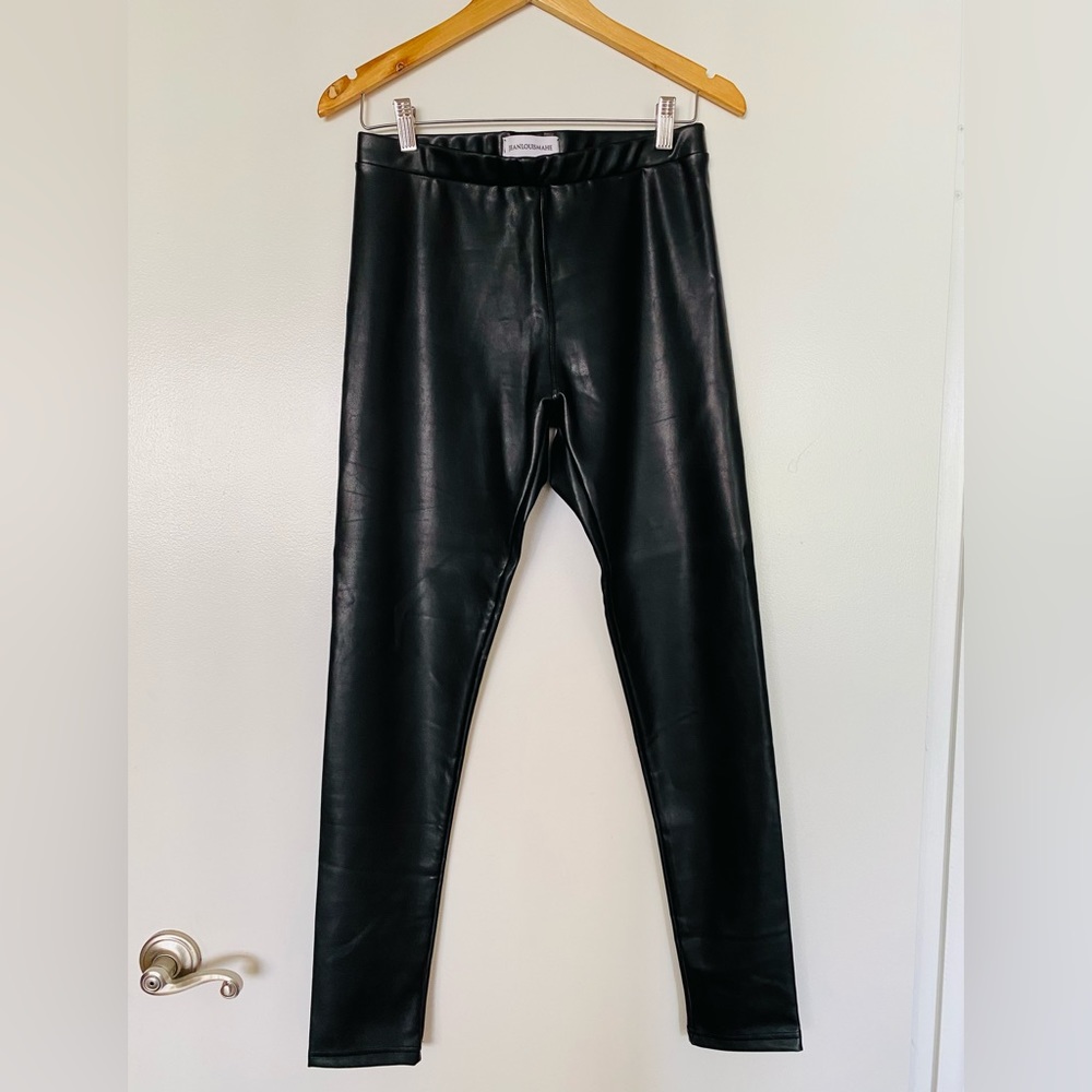Vegan black leather legging Jean Louis Mahe Made in France size FR 40 / US 6